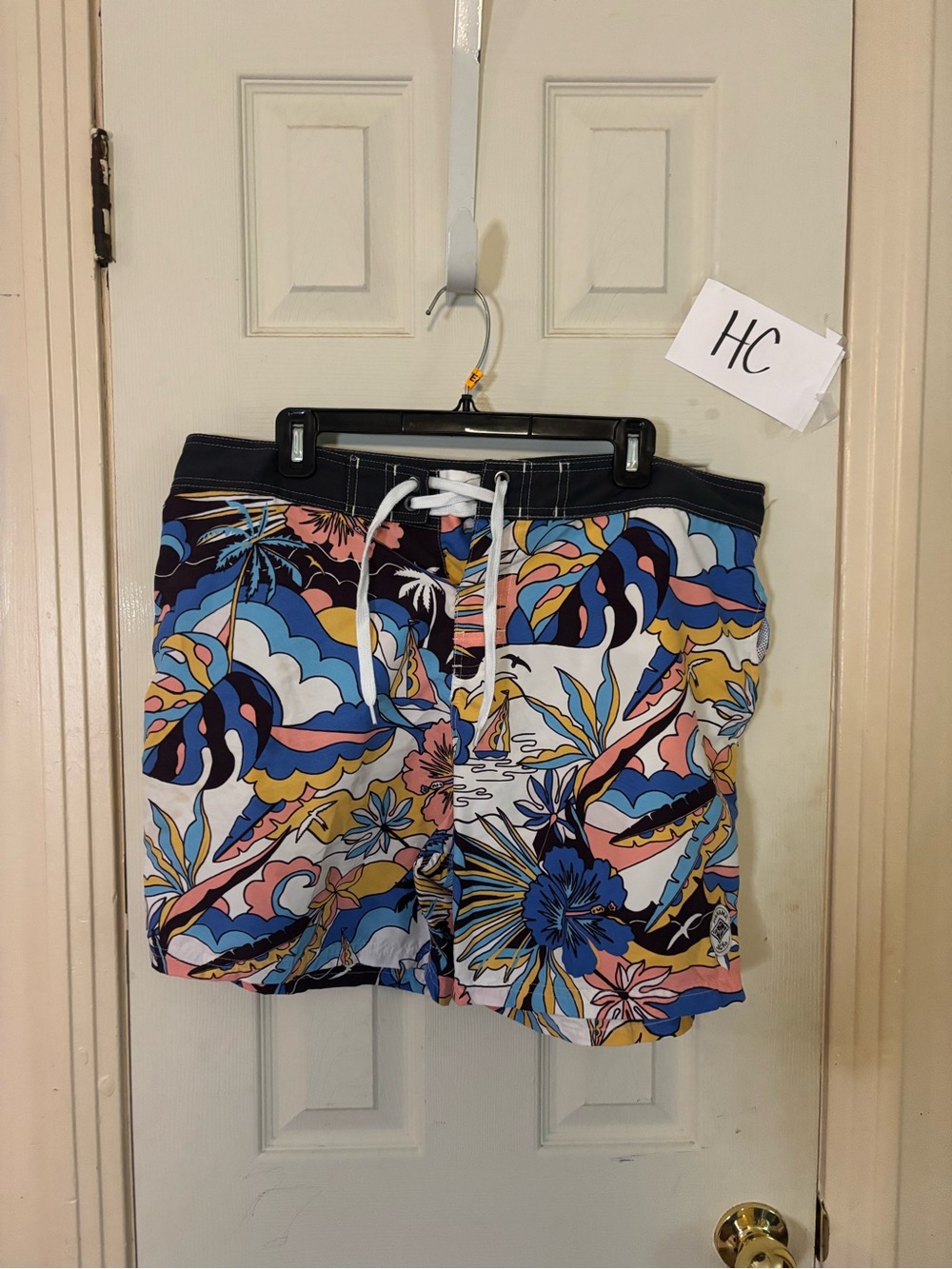 Panama Jack Black, Blue and Yellow Tropical Swim Trunks